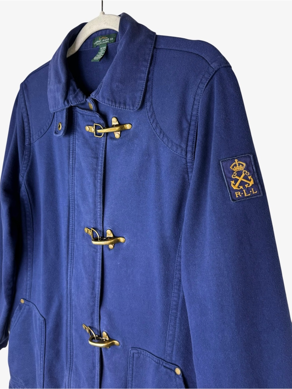 Vintage LRL Ralph Lauren Navy Blue Fireman Jacket 1X Nautical Brass Clips